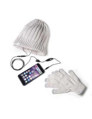 KIT CELLY GUANTES PANTALLA TACTIL + GORRO CON AURICULAR + MICROFONO WINTER COLLECTION WHITE