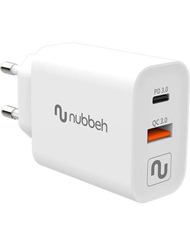CARGADOR USB NUBBEH DUAL 43W USB + USB-C WHITE PARA CASA