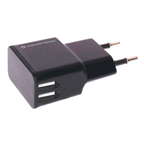 Cargador USB Conceptronic Doble Black para Casa Bulk
