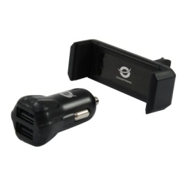 Cargador USB Conceptronic 5V 2Xusb para Coche + Soporte