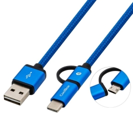 Cable Coolbox USB 2.0 Macho / Micro USB Macho + Adap. USB-C Macho 1M Blue