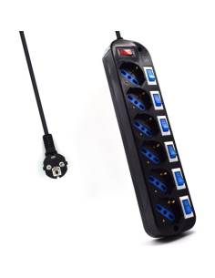 REGLETA EWENT 6 TOMAS + 6 INTERRUPTORES BLACK 2