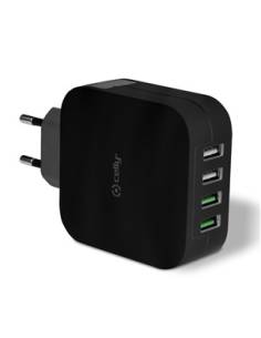 CARGADOR USB CELLY 4 PUERTOS 4.8A 2X1A + 2X2.4A BLACK...